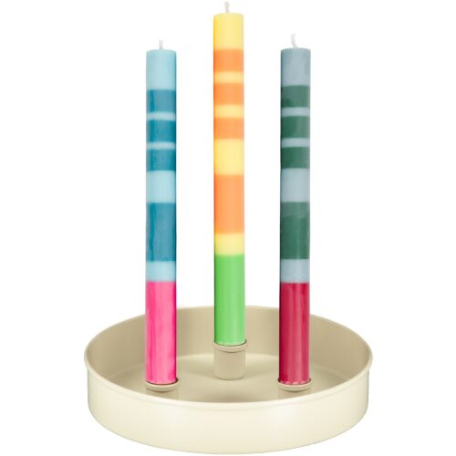 round stone white candle platter for 3 candles by designed in colour