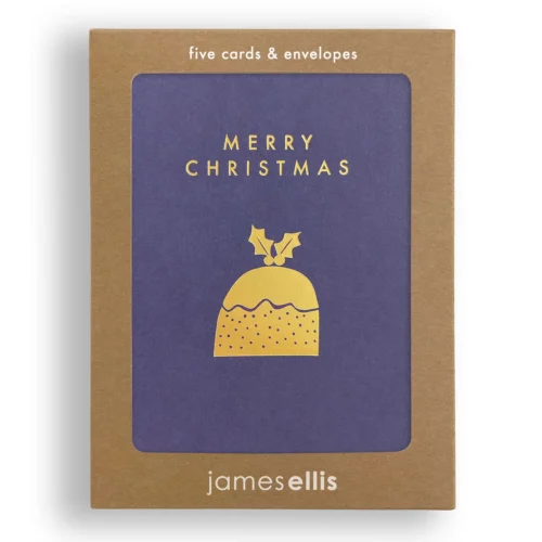 Gold Christmas Pudding card pack of 5 by James Ellis
