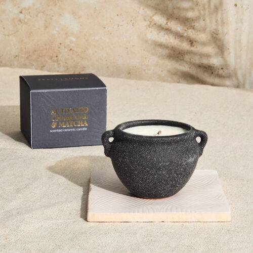 Marrakesh graphite pottery candle activated charcoal and matcha by zesty lemons