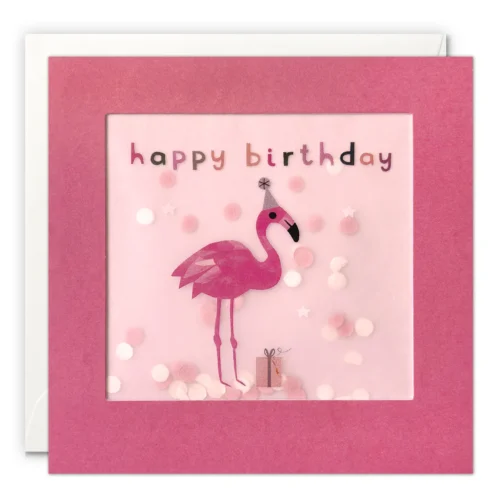 Shakies flamingo birthday card by james ellis