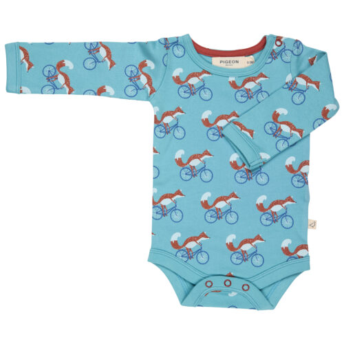 baby body blue cycling fox long sleeves by pigeon organics Aw25