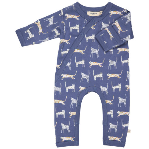 kimono romper cats blue by pigeon organics AW25