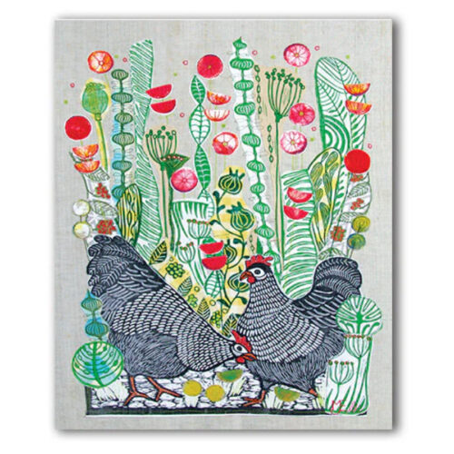 hens in poppies card by nico cards