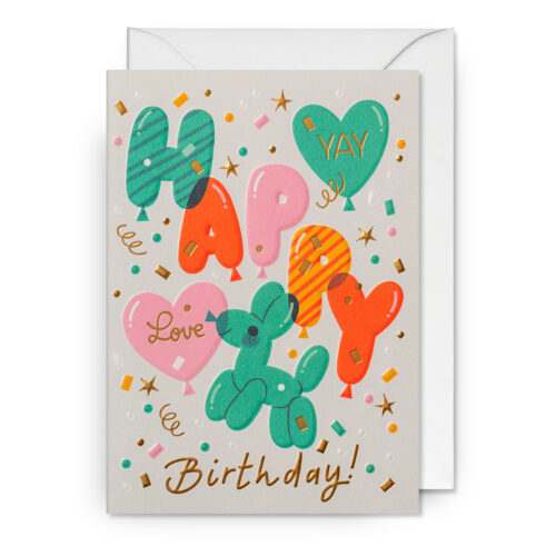 happy birthday balloons and confettis card by lagom