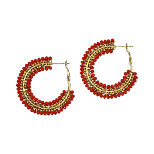 mini coral beaded ombre hoop earrings