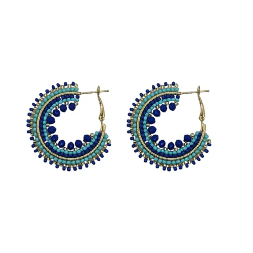 capri blue mix mini ombre beaded hoop earrings