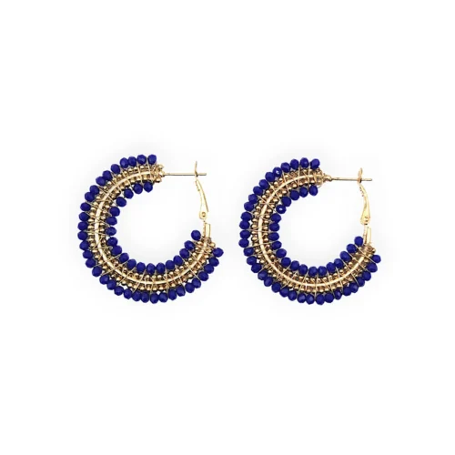 lapis mini beaded ombre hoop earrings