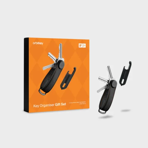 Orbitkey Gift Set crazy horse black with orange stitching + multi tool black